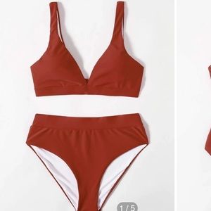 NEW SHEIN v neck rust brown bikini swimsuit